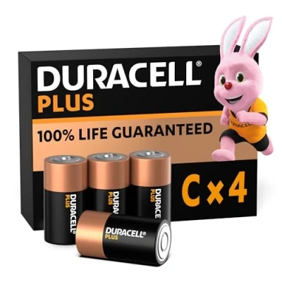 Imagen de Duracell Plus pilas C (pack de 4) Alcalinas 1,5 V 100 % duración garantizada Fiabilidad para dispositivos cotidianos Embalaje sin plástico 10 años almacenamiento MN1400