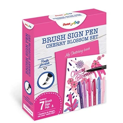 Imagen de Pentel SES15C Brush Sign Pen Sketching Set Cherry Blossom &amp; cuaderno