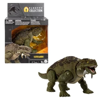 Imagen de Mattel Jurassic World Colección Hammond Escutosaurio Figura de acción dinosaurio, diseño primera calidad con ojos cristal y 14 puntos articulación, JDJ08
