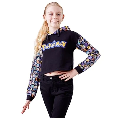 Imagen de Pokémon Sudadera Niña Corta Crop Top Ropa para Niñas Pikachu Regalos y Adolescentes 5 15 Años (9 10 años, Negro)