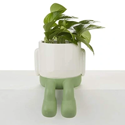 Imagen de Balvi Maceta MrDangly Color Verde y Blanco Tiesto para Plantas en Forma de Personaje simpático con re