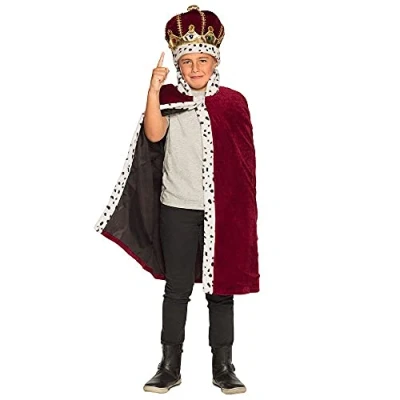 Imagen de Boland 36104 Disfraz infantil de Majestad, sombrero y abrigo del rey 90 cm, juego duque, corona capa, felpa, carnaval, fiesta temática, Halloween