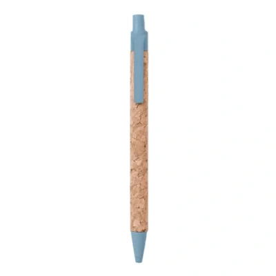 Imagen de 10 bolígrafos de corcho auténtico y componentes fibra paja, recarga azul, completamente ecológico, verde ecológico duradero (azul)