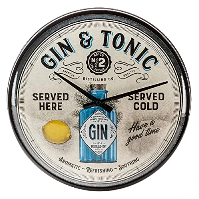 Imagen de Nostalgic Art Reloj Retro de Pared, Ø 31 cm, Gin &amp; Tonic Served Here Idea Regalo como Accesorio Bar, Gran decoración, Diseño Vintage