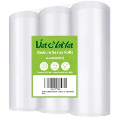 Imagen de VacYaYa 3 Rollos 20X600cm Rollo Bolsas Envasar al Vaci Vacio Alimentos de Vacío Alimentos,Bolsas para Envasado Sin BPA