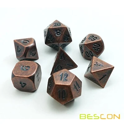 Imagen de Bescon Dice Juego de 7 dados rol hechos metal macizo y cobre envejecido para jugar a Dragones Mazmorras otros juegos RPG