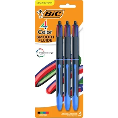 Imagen de BIC bolígrafos retráctiles suaves de 4 colores, punta media (0.039 pulgadas), paquete 3 unidades, colores con tinta larga duración