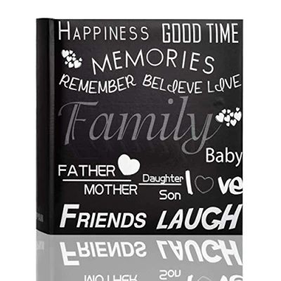 Imagen de ARPAN Familia, Amigos, Viajes de Vacaciones, Memoria, con área Escritura Notas y Texto Decorativo, Compatible 200 Fotos 10 x 15 cm, Negro, Album Size : 23 4.5 22.5 cm Approx