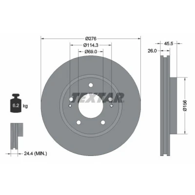 Imagen de TEXTAR PRO 92198203 Disco de freno 276 26 05/07 114,3 ventilación interna revestido sin perno sujeción rueda, buje rueda