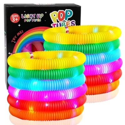 Imagen de Gvolatee 12 Piezas Tubos Sensoriales Niños, Barritas Luminosas Fluorescentes, Tubo Sensorial Juguetes Luminosos para Juguete Telescópico Luminoso con 3 Modos Intermitentes