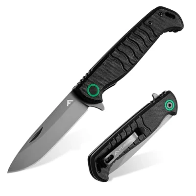 Imagen de FLISSA Navaja Plegable con Mango de G10, Hoja Acero Inoxidable 14C28N, Cuchillo Exterior Clip Bolsillo y Agujero para Colgar, Ideal Camping, Senderismo, Viaje, Longitud Plegada: 10,8cm