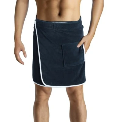 Imagen de HOMELEVEL Toalla de Sauna 100% algodón con Bolsillo para Hombre Toallas Gimnasio Talla Ajustable a la Cintura Apta Lavadora Gris Claro
