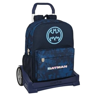 Imagen de Safta BATMAN LEGENDARY Mochila, Espalda Ergonómica, con Carro Evolution, Ideal para Niños de Diferentes Edades, Cómoda y Versátil, Calidad Resistencia, 32x14x43 cm, Color Azul Marino