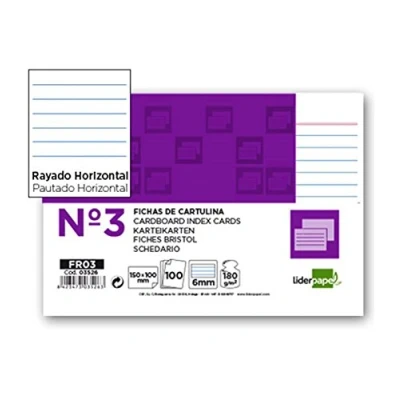 Imagen de Liderpapel Ficha Rayada Nº 3 100X150Mm Paquete De 100 180 g/m²