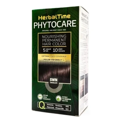 Imagen de Herbal Time Phytocare Tinte Permanente para el Cabello Color Chocolate 5WN Kit Natural Pelo Profesional Nutre y Protege Tu Sin Amoníaco, PPD SLS 124.5 ml