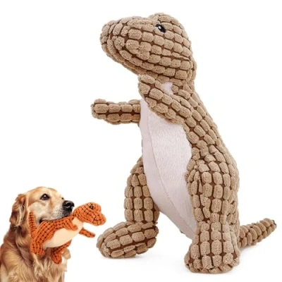 Imagen de Qosigote Bulk Dog Toys, Toy Pack, Bite Resistant Robust Dino, Indestructible for Aggressive Chewers Engaging Plush Large Dogs (Coffee)