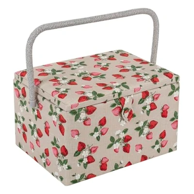 Imagen de Hobby Gift Costurero grande exclusivo, caja de almacenamiento para manualidades, bandeja accesorios, alfiletero, mango PVC, 23,5 x 31 20 cm, Fresas
