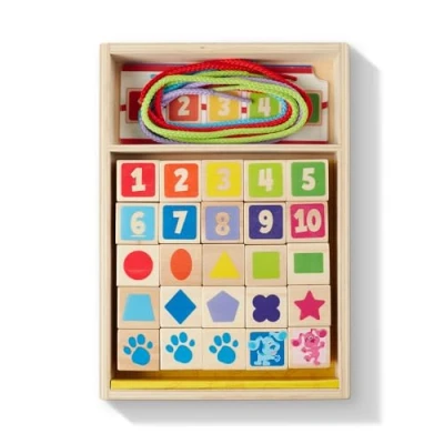 Imagen de Melissa &amp; Doug Blue’s Clues You! Cuentas de madera para atar 25 cuentas, 4 cordones, Juegos madera, Cuerda y Juguetes desarrollo, Juguete Montessori, 3+, Regalo niño o niña