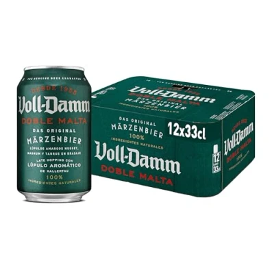 Imagen de Voll Damm Cerveza Doble Malta Toque Cítrico y Afrutado Sabor Único Espuma Consistente Pack de 12 Latas x 33 cl