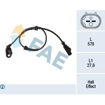Imagen de FAE 78276 Sensor de ABS con cable Hall 2 578 NISSAN: MICRA 3, Note I