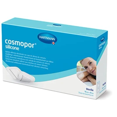 Imagen de Cosmopor Silicone: Apósito Estéril con Capa de Contacto Silicona; Retirada Indolora; 15x8cm; 5 Unidades