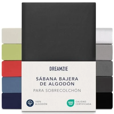 Imagen de Dreamzie Sabanas 140x200 cm 160x200 cm, Sabana Bajera para Colchones de hasta 15 Altura, 100% Algodon 150 g/m² Gris Oscuro Certificada sin Productos Químicos (Oeko Tex)