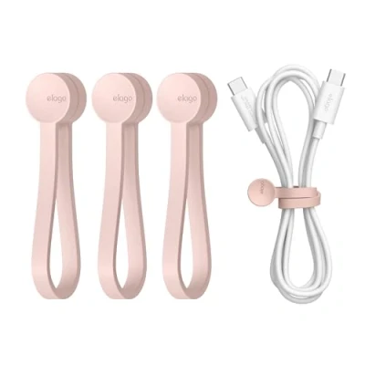 Imagen de elago 3 Pack Bridas Magnéticas para Cables, Organizador de Cables Silicona Premium, Magnético Reutilizable y Fuerte, Elegante Solución Gestión Escritorio (Rosa)