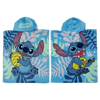Imagen de Character World Poncho de Toalla con Capucha Oficial Lilo and Stitch Disney Tacto súper Suave, diseño Divertido del paraíso Bata cambiadora para niños pequeños hogar, baño y Playa,