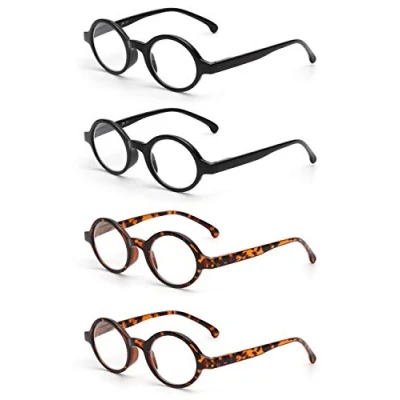 Imagen de JM Conjunto de 4 Redondas Gafas Lectura Con Bisagras Resorte Lectores Hombre Mujer Anteojos Para Leer +5.5 Negro&amp;Carey