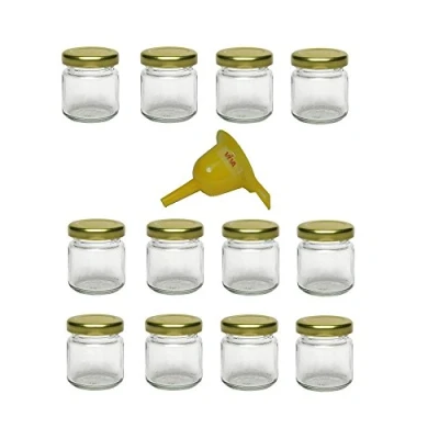 Imagen de Viva Haushaltswaren G1010053/X Lote de 12 tarros Mermelada pequeños (53 ml, Tapa Dorada, Embudo)