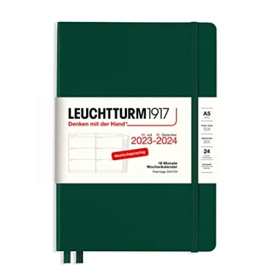 Imagen de LEUCHTTURM1917 367593 Agenda semanal (tamaño A5) 2024, 18 meses, color verde bosque