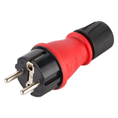 Imagen de Electraline 55082, Enchufe Schuko Profesional, protección IP54, con Anillo de Bloqueo Cable para facilitar el cableado, Rojo, Clavija