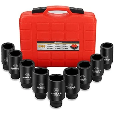 Imagen de Anbull juego de llaves impacto profundo 1/2 pulgada, 9 unidades, tuercas eje impulsor, 29 mm, 30 31 32 33 34 35 36 38 mm