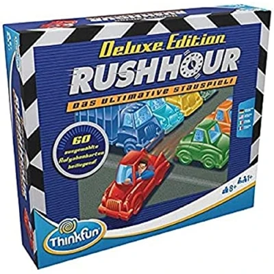Imagen de ThinkFun 76440 Rush Hour El Conocido Juego de atasco en la edición Deluxe con vehículos Aspecto metálico, lógica para Adultos y niños a Partir 8 años