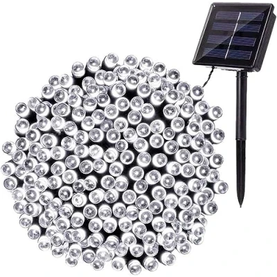 Imagen de BrizLabs Guirnalda Luces Exterior Solares, 22M 200 LED Cadena de Luz Solar Blanco Frio, 8 Modos Impermeable Navidad Decoración para Bodas, Jardines, Patio, Navidad, Festivales