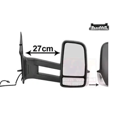 Imagen de espejo retrovisor Van Wezel 5862824 derecha negro rugoso completo, convexo, para ajuste manual espejo, brazo largo de