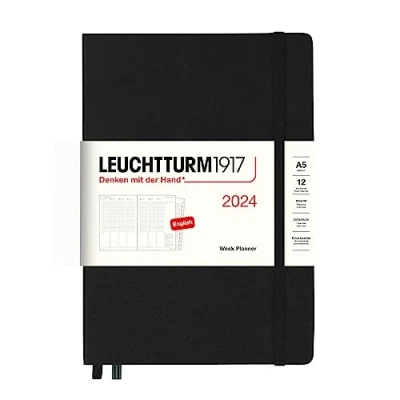 Imagen de LEUCHTTURM1917 367839 Agenda semanal tamaño mediano (A5) 2024, 12 meses, negro, inglés