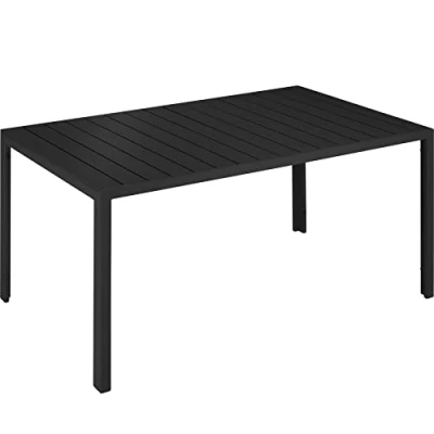 Imagen de TecTake® Mesa Jardín Exterior de Aluminio 150x90x74,5cm, Terraza, Patas Ajustables y Topes, Mueble Resistente a Intemperie, Fácil Montaje Negro/Negro