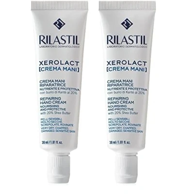 Imagen de Rilastil Xerolact Crema de Manos, Hidratante y Reparadora, Óptima Absorción, para Manos Muy Secas, Agrietadas Dañadas, Piel Sensible, con Manteca Karité, Hipoalergénico, 30 ml