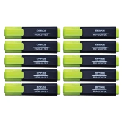 Imagen de OFFICE PRODUCTS Rotuladores fluorescentes (10 unidades, tinta no tóxica, punta biselada, /grosor de trazo 1 5 mm), color amarillo
