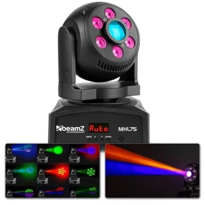 Imagen de BeamZ MHL75 Cabeza Móvil Híbrida, Foco, Efecto de Luz, Luz Discoteca, Fiesta, Móvil, 2 en 1, Lavadora, DJ, Club, Escenario, Espectáculo Negro