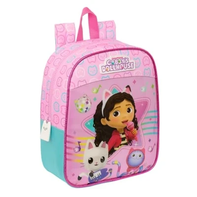Imagen de Safta GABBY&#039;S DOLLHOUSE PARTY Mochila Infantil, Niño, Escolar, Adaptable a Carro, Ideal para Guardería, Cómoda y Versátil, Calidad Resistencia, 22x10x27 cm, Color Rosa claro