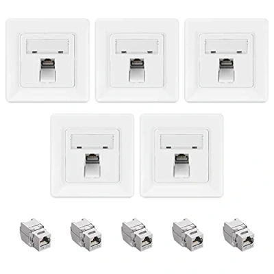 Imagen de kwmobile 5X Módulo Keystone blindado RJ45 Conectores con Carcasa metálica para Cables Cat 6A Aplique de Pared Montaje sin Herramientas