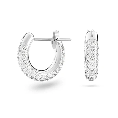 Imagen de Swarovski Pendientes de aro Stone, Pavé, Pequeños, Blancos, Baño rodio