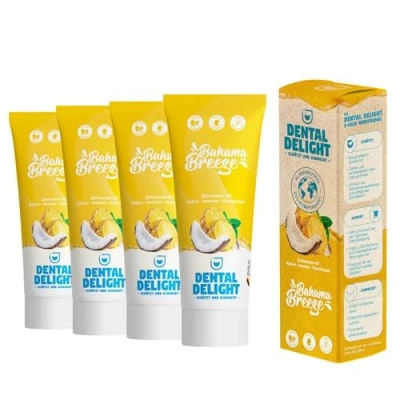 Imagen de DENTAL DELIGHT Bahama Breeze pasta de dientes vegana con sabor, (piña coco, 4 unidades)