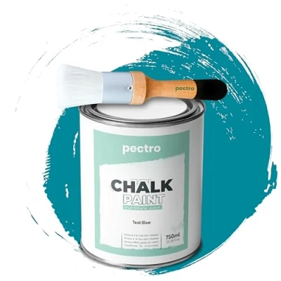 Imagen de PECTRO Pintura a la Tiza para Muebles 750ml + Brocha de Madera especial Pack sin lijar Chalk Paint Efecto Colores (Azul Verdoso)