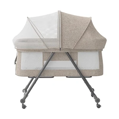 Imagen de UBRAVOO Grab and go Cuna de Viaje, para Bebe Plegable con Colchon I Ruedas Bolsa Viaje Mosquitera, Mecedora Transformable, Bravo Pro, Caqui