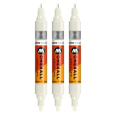 Imagen de Molotow One4All Acrylic Twin Marker (grosor de trazo 1,5 mm y 4 mm, alta opacidad permanente), 3 unidades, color 229 blanco natural