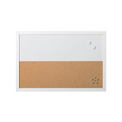 Imagen de Bi Office Combo Pizarra Blanca y Tablón de Anuncios Elements, Magnético, Borrado en Seco/ Corcho, Marco MDF Blanco, 60x40cm