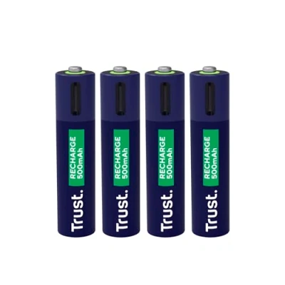 Imagen de Trust Pilas Recargables AAA USB C 4 Piezas, Puerto Integrado, No Necesita Cargador de Batería, Capacidad 500 mAh, Carga con Cable Incluido/Cargador Teléfono, Paquete